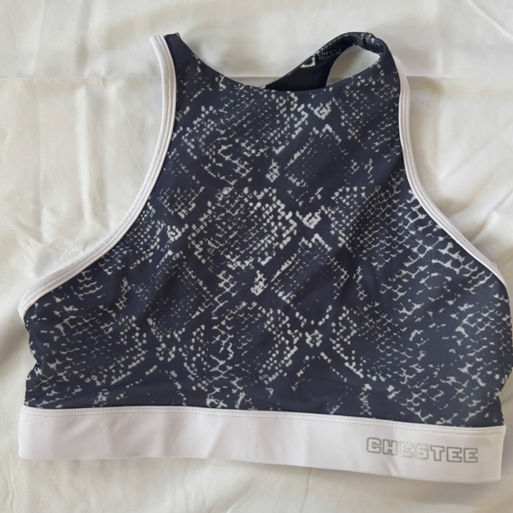 Chestee Grey Snake-Print Sports Bra with White Band